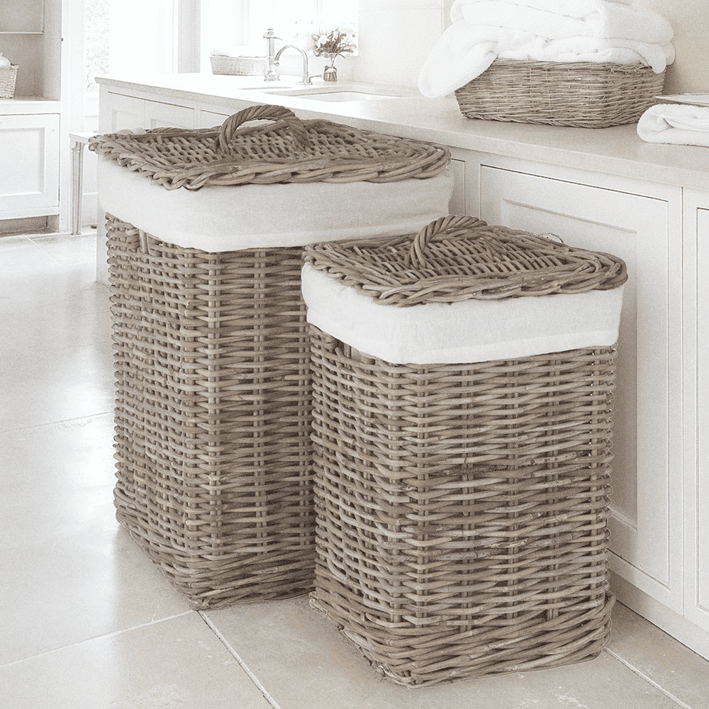 Jenel Grey Set of 2 Wicker Laundry Baskets