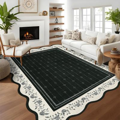 Garvee Scalloped Floral Bordered Area Rug