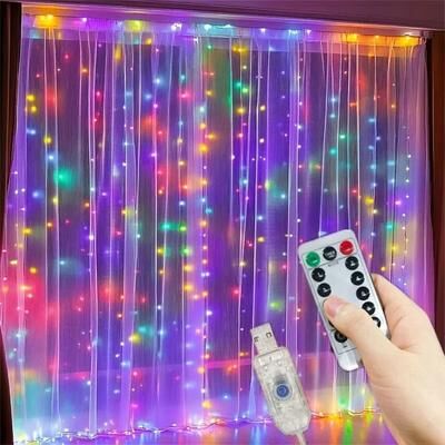 Uplift Picks LumiCascade LED Curtain Lights USB Fairy Lights With Remote multicolor 3x2 M 200 Leds