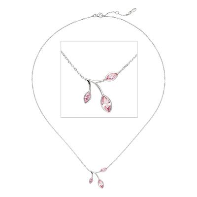 Kette mit Anhänger JOBO "Zweig mit Knospen", pink (silber 925), Halsketten, Damen, Silber 925 (Sterlingsilber), L: 45, 925 Silber mit rosa Zirkonia 45 cm