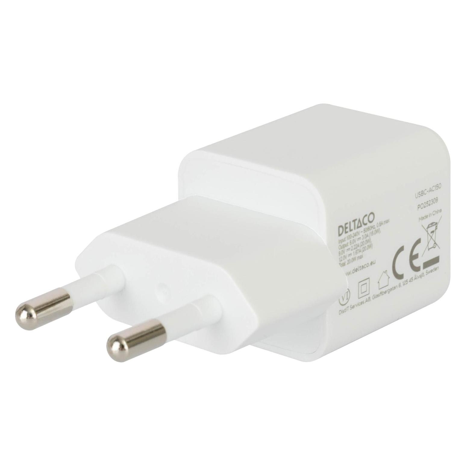 Deltaco USB-C Mini-Wandladegerät (20 W, 1 Port) (USBC-AC150)