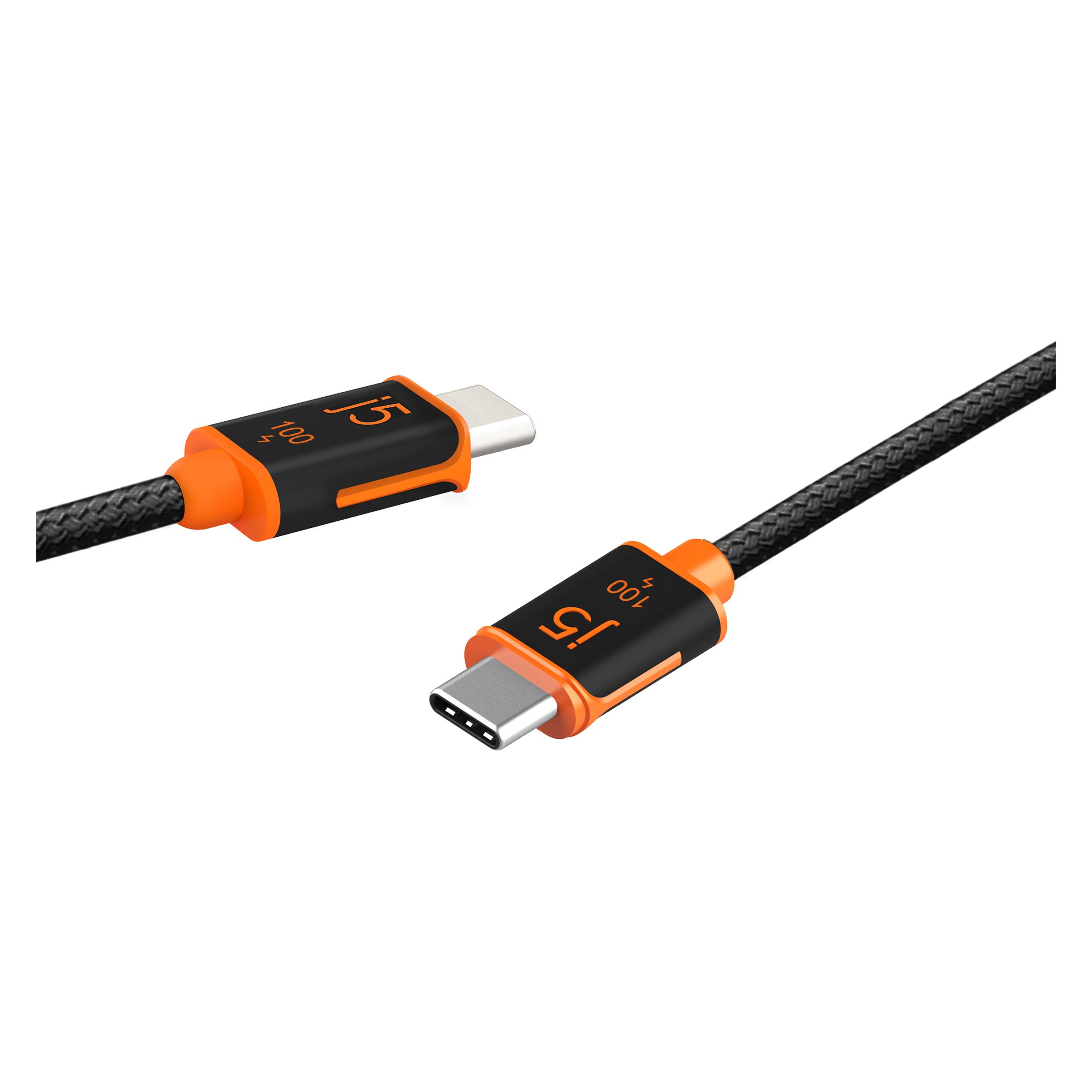 j5Create USB-C 100W Sync- & Ladekabel (JUCX25L30), 3 m, USB C, USB C, Schwarz, Orange (3 m, USB 2.0, 100 W) (JUCX25L30-N)