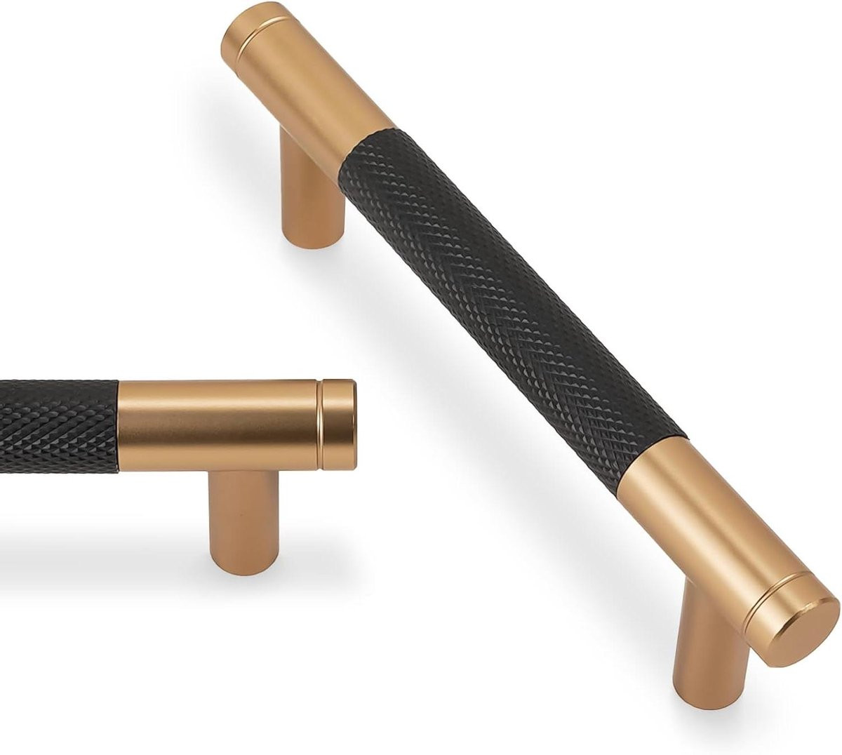 Set van 15 geribbelde meubelknoppen en kastgrepen in zwart champagnebrons, 3 inch