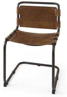 "Mercana Berbick Medium Brown Genuine Leather w/ Gunmetal Iron Frame Dining Chair - 20.5""W x 24""D x 33""H"