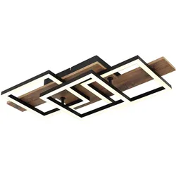 LED Deckenleuchte Holz Wohnzimmerlampe Deckenlampe Quadrate, MDF Metall, 24W 1300Lm warmweiß, LxBxH 58x33x8,5 cm