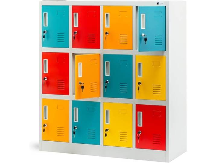 Jan Nowak Armoire vestiaire 4B3A Casier Metallique 12 Compartiments Revêtement en Poudre 120 cm x 110 cm x 45 cm (Multicolore)