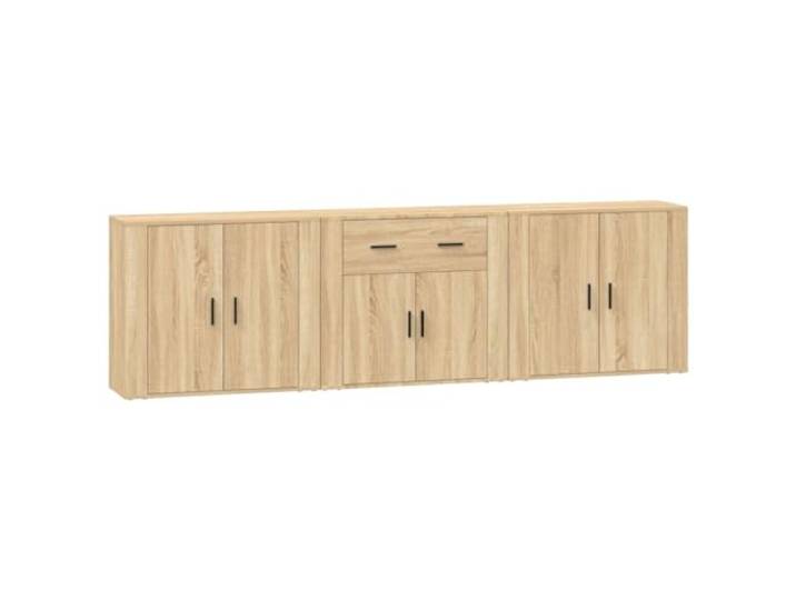 KGFHERENB 3er Set Sideboard Sonoma-Eiche Kommode Holzwerkstoff 80x33x70cm Drei stilvolle Anrichten fuer Schlafzimmer und Wohnzimmer bieten viel Stauraum sowie Ablageflaeche fuer Dekoration.