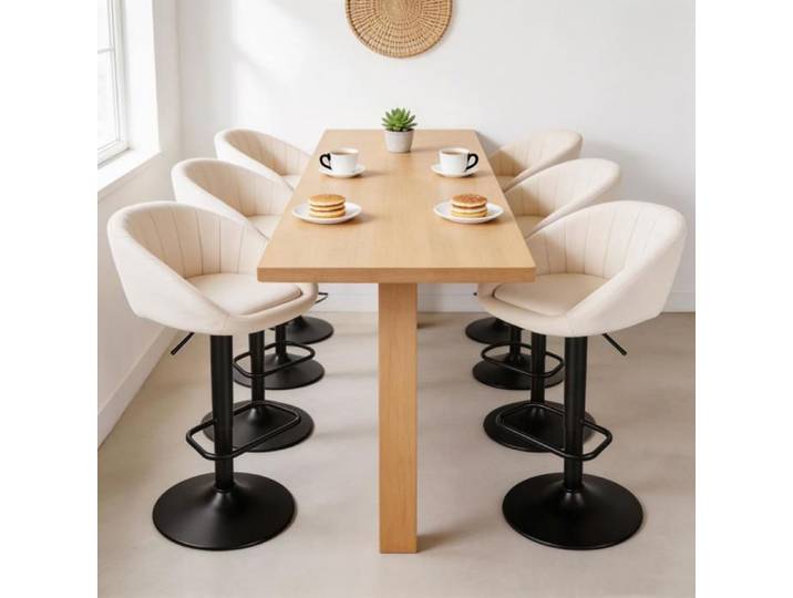 Chleby Lot de 6 Tabourets de bar Rembourrées Chaises Bar en Tissu Blanc crème Scandinave Hauteur réglable Avec repose-pieds