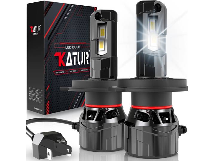 Katur H4 phare LED pour voiture 120W 30000 lumens, ampoule LED H4 6000K lumière blanche xénon plug-and-play 1:1 format mini système de dissipation thermique haute efficacité ampoule de phare code/phare H4 9003 HB2, lot de 2 pièces
