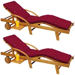 CASARIA® Sonnenliege Holz inkl. Auflage 2x Rot