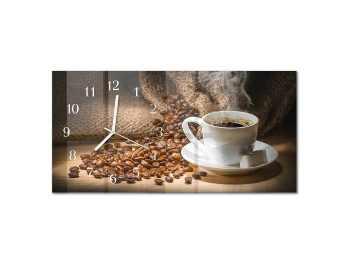 Tulup Wanduhr 60x30 cm - Blätter, Braun, Glas, Rechteckig, 60x30x0.4 cm, Dekoration, Uhren, Wanduhren