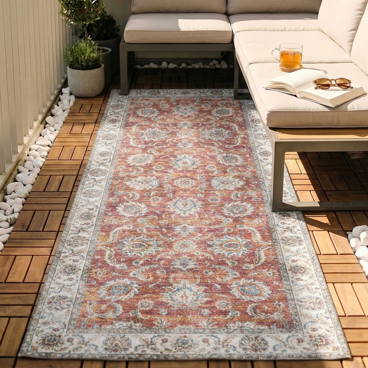 Fraai Wasbare Loper Domingo Oriental Terracotta 80 x 350 cm