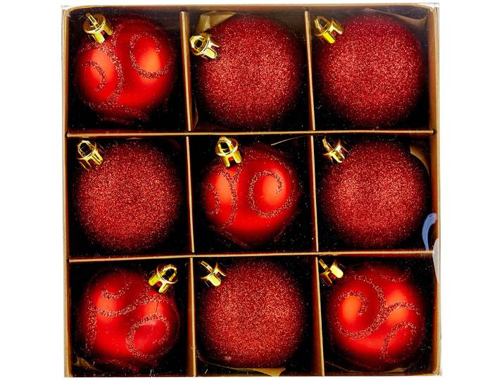 Plastikkugeln rot Glitter/rot 9 Stk.