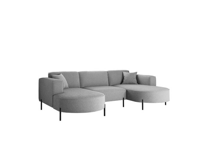 Kaiser Möbel Ecksofa Designer Modena U Rein stoff Quelle Grau, Holz, 299x165 cm, Wohnzimmer, Sofas & Couches, Wohnlandschaften, Ecksofas