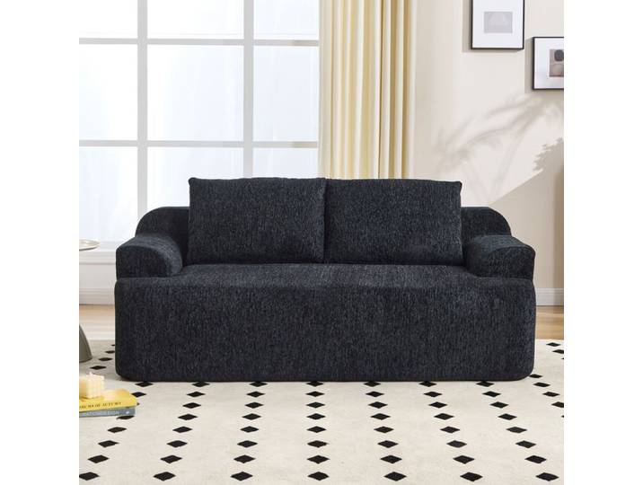 Modenuit Canapé convertible modulable 2 places tissu corduroy noir sans montage