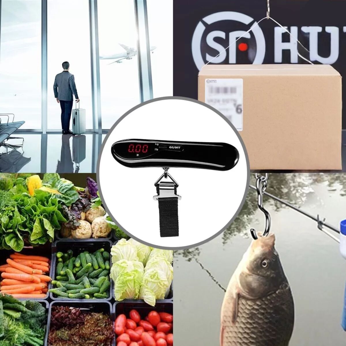 INF Digitaler Hänge-Kofferwaage mit LED-Anzeige, hochpräzise 50kg/110lb Reisewaage Schwarz