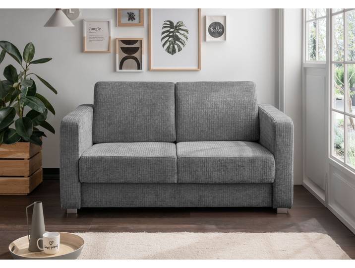 Schlafsofa HOME AFFAIRE MIA modern und bequem, schmale Armlehnen, Einzelauszug , grau, B:159cm H:88cm T:87cm, 100% Polyester, Sofas, Schlafsofa, mit 2 Einzelauszügen als Längsschläfer