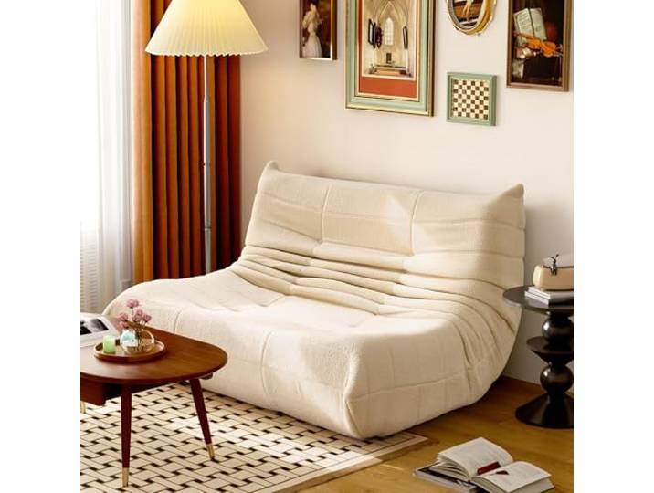 okwish Beanbag-Sofa, riesiges Doppelsofa, aus Teddy-Fleece-Material, übergroßes Lazy Sofa, ideal zum Lesen und Entspannen drinnen und draußen, Beige