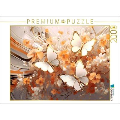 CALVENDO Puzzle Schmetterlinge auf edlen Blüten in Orange und Gold | 2000 Teile Lege-Größe 90x67cm Foto-Puzzle für glückliche Stunden