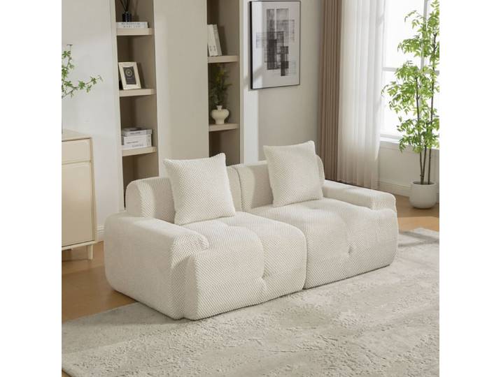 Canapé Compressé 2 places en Chenille Gfré Beige Sans Montage - Canapé couple avec 2 coussins pour Studio et Maison - Antidérapant