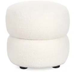 Hocker Gabby aus Boucle-Stoff, modern gepolstert, rundes Design, Weiß, Indoor
