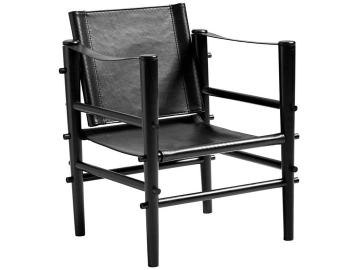 Mid.you Loungesessel, Schwarz, Holz, Leder, Bambus, vollmassiv, konisch, 59x79x61 cm, Gartenmöbel, Loungemöbel, Lounge-Sessel