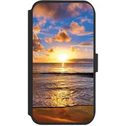 Nivocase Klapphülle für Apple iPhone 11 Handyhülle aus Kunst Leder NIVOflip schwarz Meer Sonnenuntergang (Apple iPhone 11), Smartphone Hülle, Schwarz