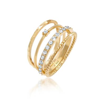 Ring-Set ELLI "Ring Kristalle Stapelring Gedreht 4er Set 925 Silber, mit Kristallen von Swarovski" Gr. 54, gold, Fingerringe, Damen, 54, Silber 925 (Sterlingsilber)