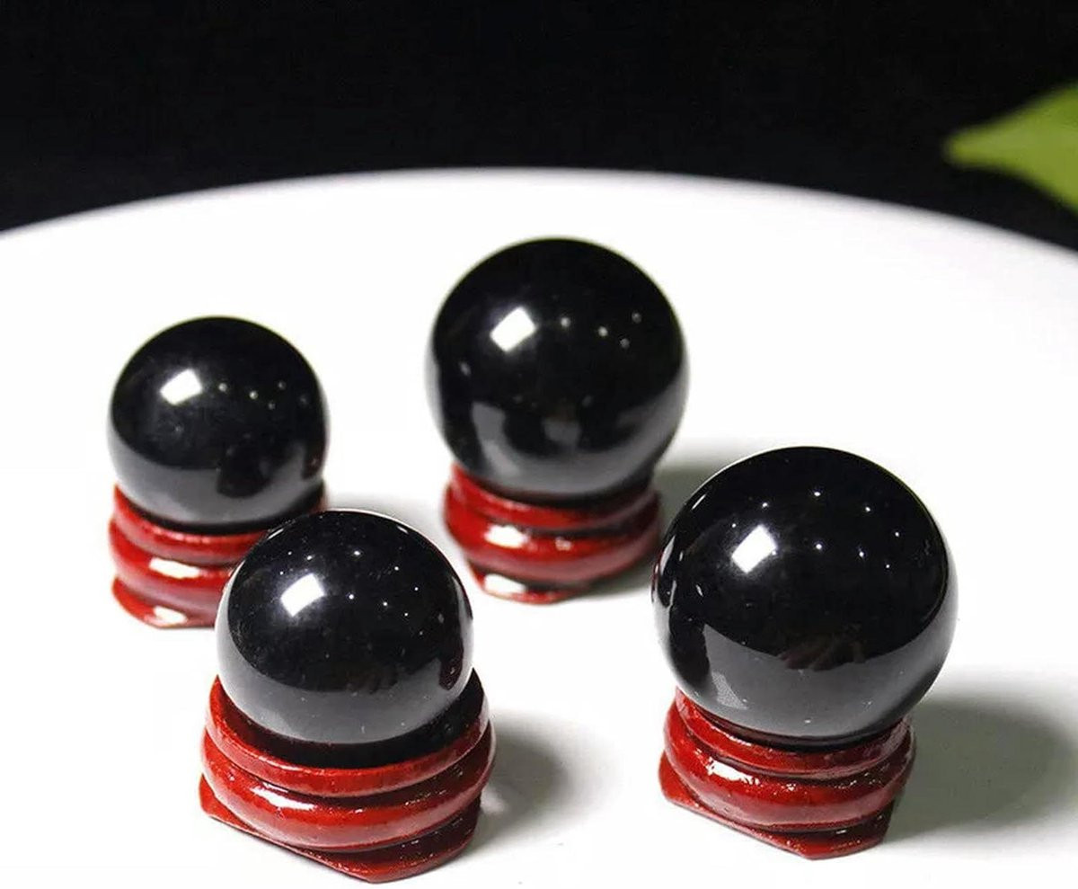Obsidiaan Kristallen Bol - Zwarte Edelsteen - Decoratie en Verzorging - 40 mm - Zwart