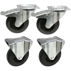 PROREGAL Set 2x Bockrollen + 2x gebremste Lenkrollen | Ø16cm | Traglast 70kg | verzinkt