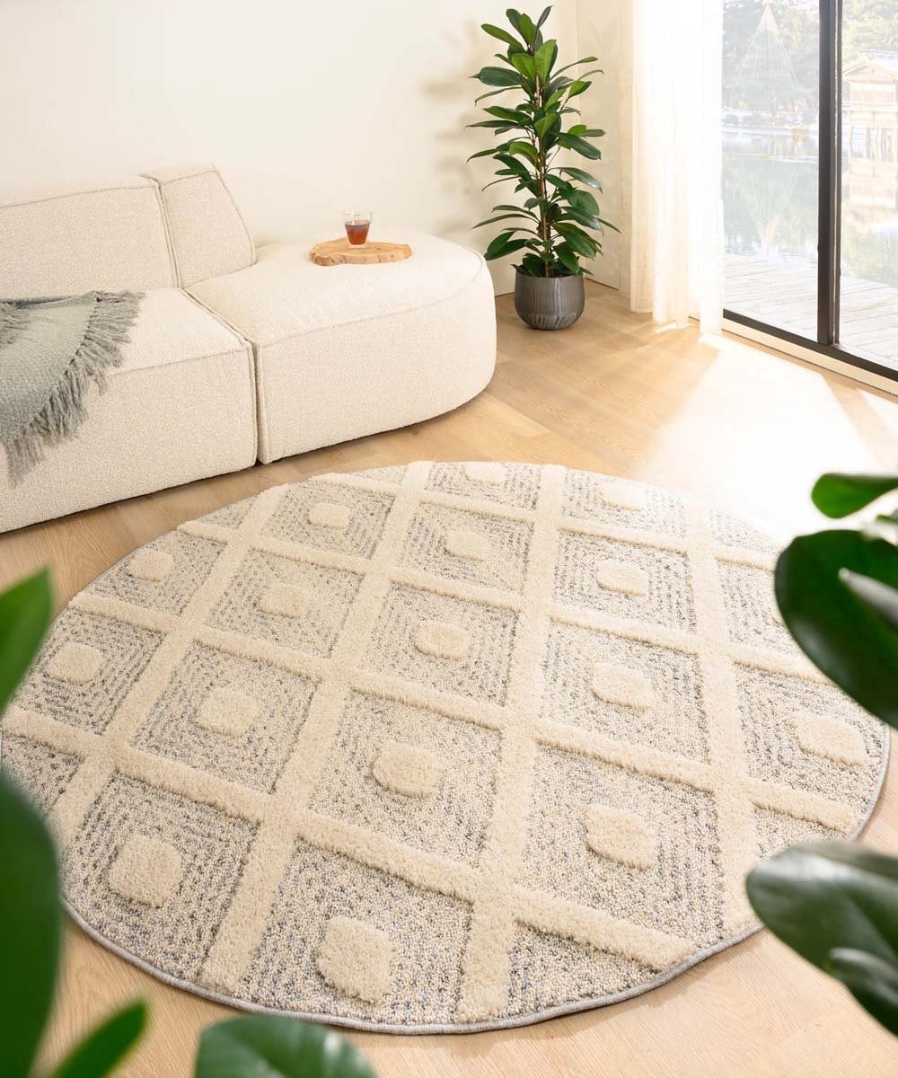 Tapeso Scandinavisch rond vloerkleed Fjord Reise grijs/crème