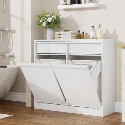 Garvee Laundry Hamper Cabinet with Drawer, Hidden Wood Laundry Hamper with Basket