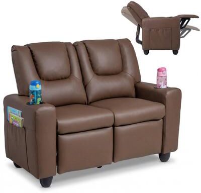 Costway 2-Seater Kids Recliner Double Toddler Sofa Chair with 2 Cup Holders-Brown