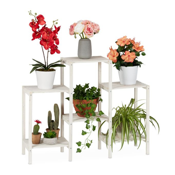 Relaxdays Plantenrek van wit gelakt hout met 6 etages