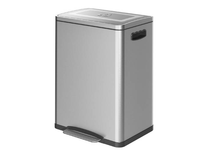furnicato Mülleimer Eleganter Küchenmülleimer 40L x 34,8B x 59H cm in Silber, Mülltrennsystem mit Soft-Close-Deckel und zwei 20L Abfallbehältern
