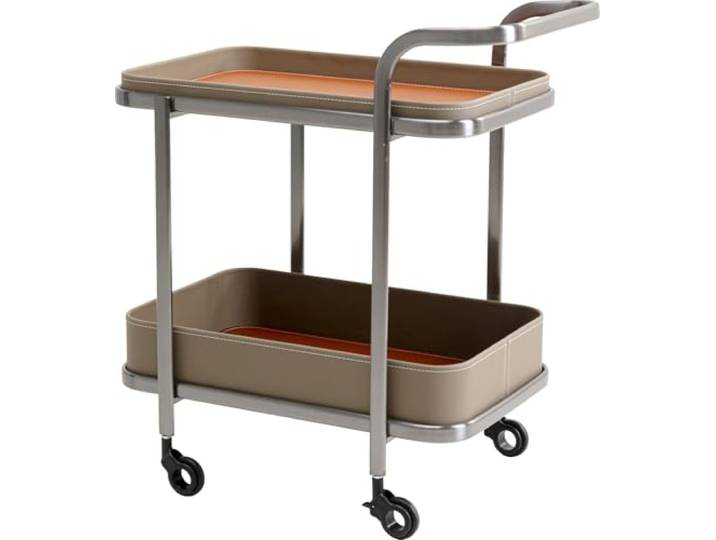 Kare Design Servierwagen Tango, Silber, Beige, Barwagen, Rollbar, Zwei Ablagen, Edelstahl Gestell