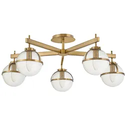 Elstead Lighting Hollis Semi-Flush Deckenleuchte 813mm 5-flammig Messing antik / Glas IP44