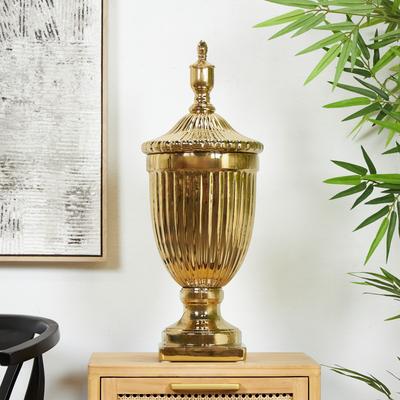 ARCILLA ELEMENTAL Gold Ceramic Tall Decorative Jars with Grooves