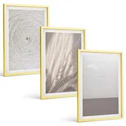 BILDER SET 3er Set - 40x60 cm Goldrahmen - Natürliche Boho-Texturen