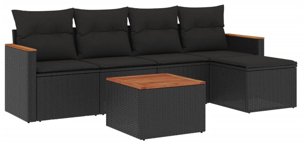 Loungebett - Gartenmöbel - Loungeecke - Gartenmöbel - Bistrogarnitur - 6-teiliges Set - Polyratan, Schwarz