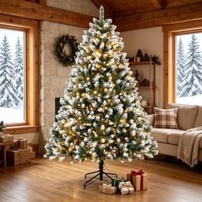 Pre‑Lit Artificial Christmas Tree, White‑Tipped Hinged Full‑Body Xmas Tree Boasting Realistic Branch Tips