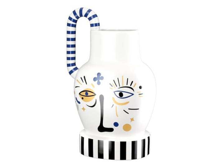 GILDE Henkelvase Fira aus Keramik - weiß - Höhe 36cm x Breite 24cm - mit Gesichtsmotiv - wasserdichte Dekovase