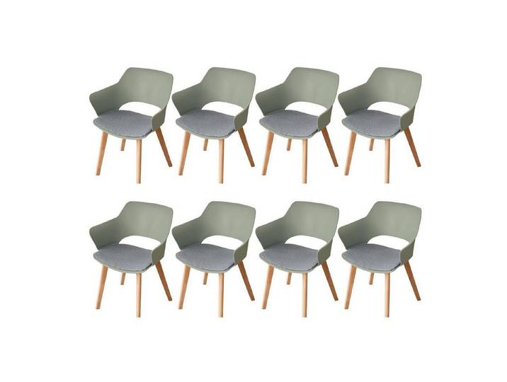 LuxusKollektion Esszimmerstuhl Esszimmerstuhl 8er Set Polsterstuhl Armlehne Holzbeine 8er-Set Grün