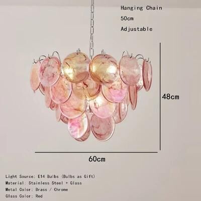 Inspired Living Italian Red Cloud Glass Pendant Lights Designer Ceiling Lamp For Dining Room & Home Interior 60cm changeable Light brass Metal