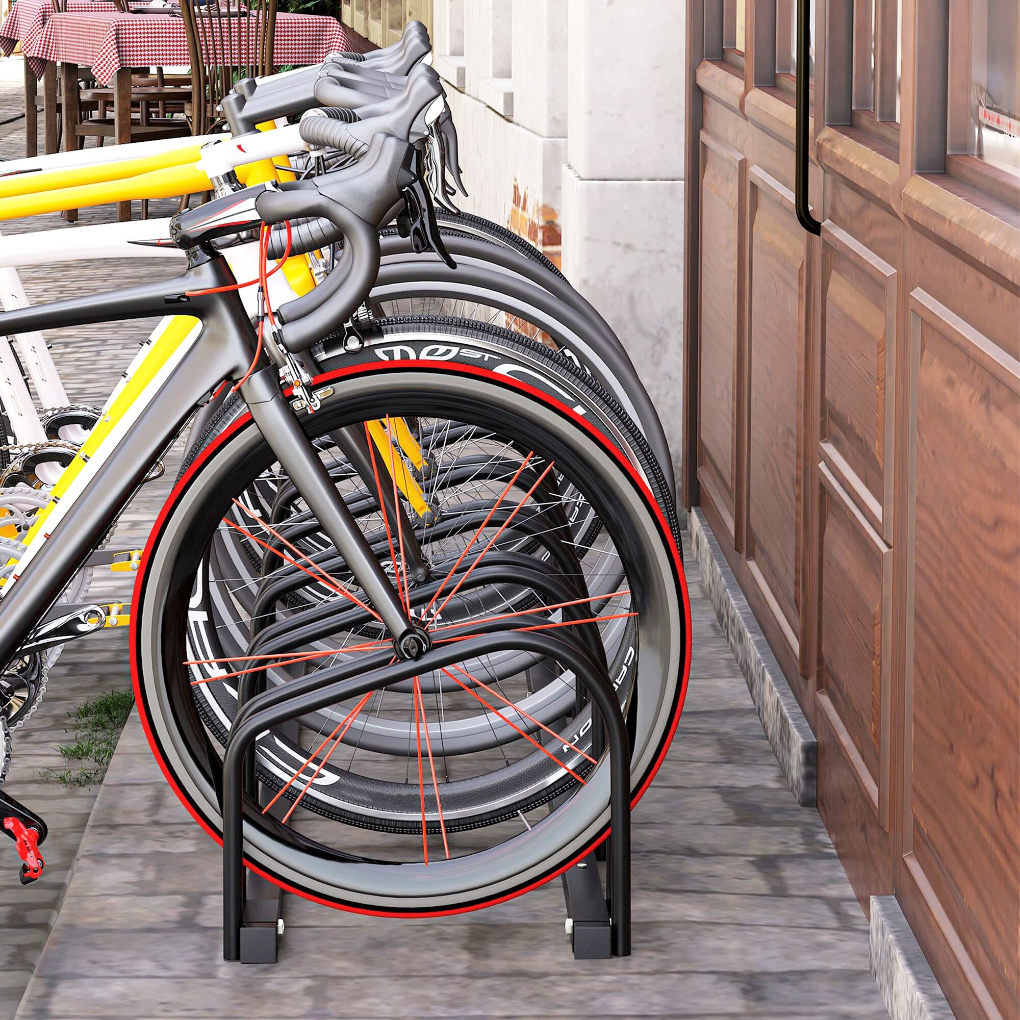Altro Rastrelliera Portabiciclette Parcheggio Per 6 Biciclette In Acciaio, 179x33x27 Cm, Nero