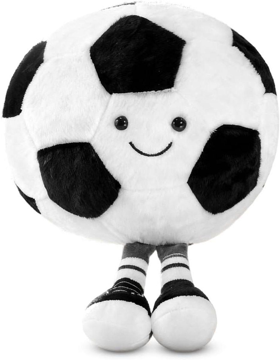 Pluche Voetbal Kussen - Zacht Voetbal Knuffel - Zwart en Wit - 25 cm