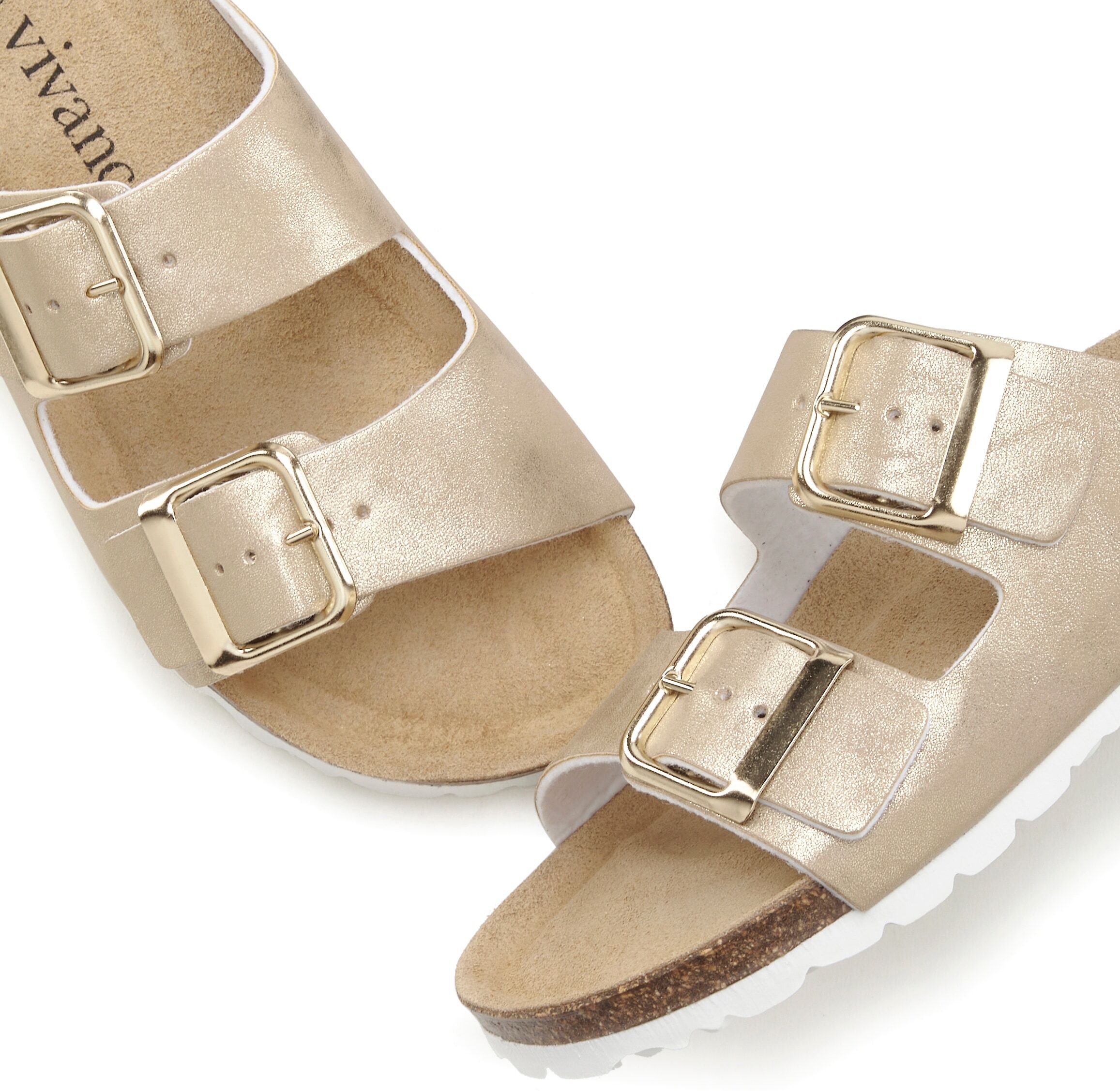 Pantolette VIVANCE "Mule, Sandale, offener Schuh", Damen, Gr. 38, gold (goldfarben), Obermaterial: 100% Synthetik. Decksohle: 100% Rindsleder. Futter: 100% Textilmaterial. Laufsohle: 100% Synthetik, schimmernd, Schuhe Pantolette, mit softer Innensohle und