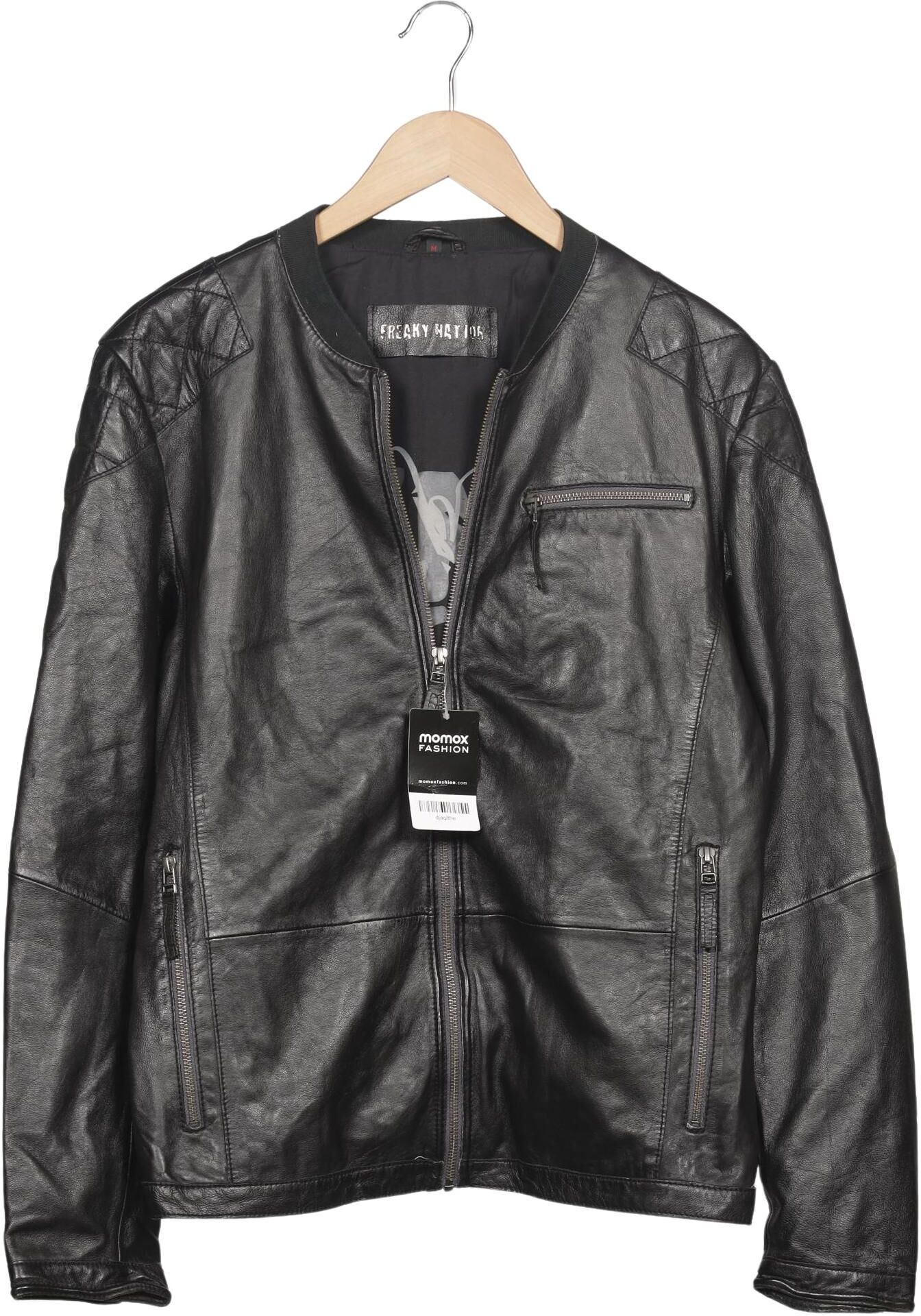 Freaky Nation Herren Jacke, Schwarz, Gr. M, Leder / Baumwolle / Synthetik - Second Hand