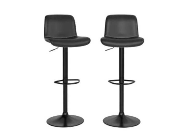 GarveeMore Höhenverstellbare Barhocker mit Rückenlehne & Fußstütze – S-Form, PU-Leder, schwarz – 2er-Set drehbar für Küchentheke & Homebar