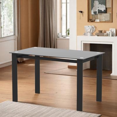 ZWYO HOSIMU "Modern Rectangular Glass Dining Table, 52"" Kitchen Table with 8mm Tempered Glass Top & Iron Legs"